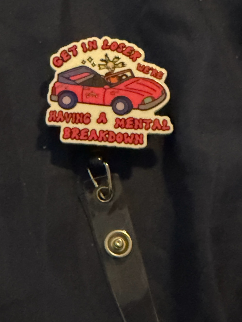 Red Cartoon Car Badge Reel ID Holder